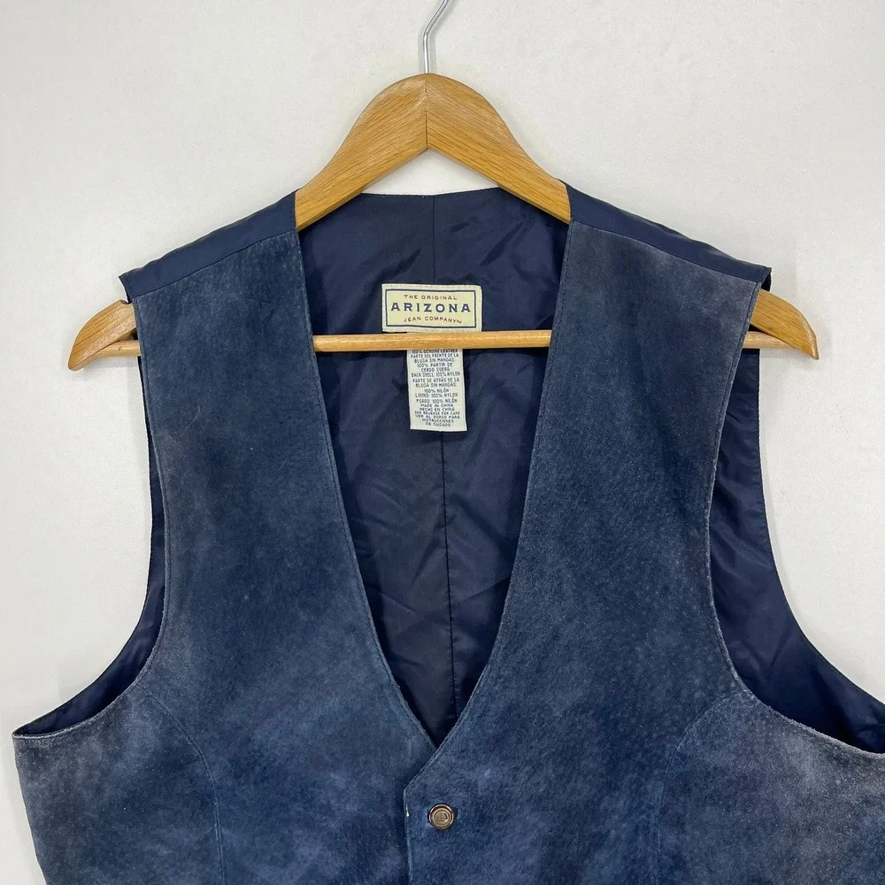 Arizona Jean Company Mens Blue Suede Leather Vest Cinch Back Medium